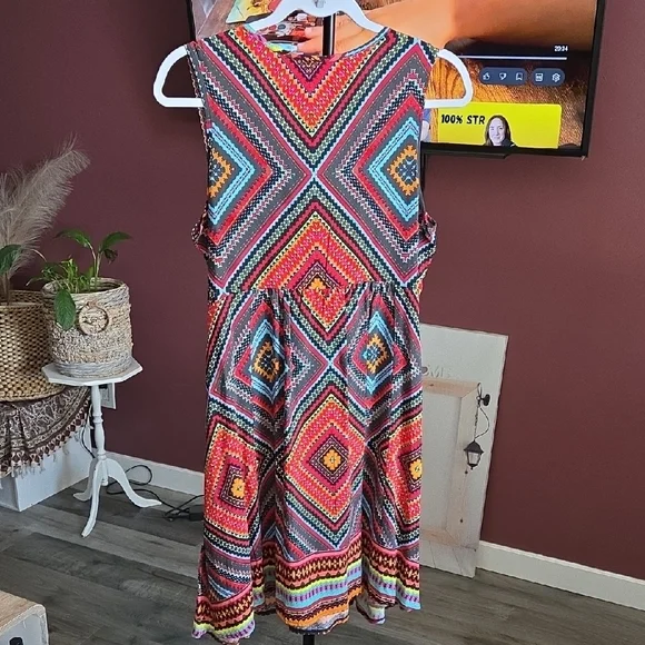 APRICOT Multicolor Geometric Mini Dress | Boho Tribal Print Sleeveless NWT - Picture 7 of 7